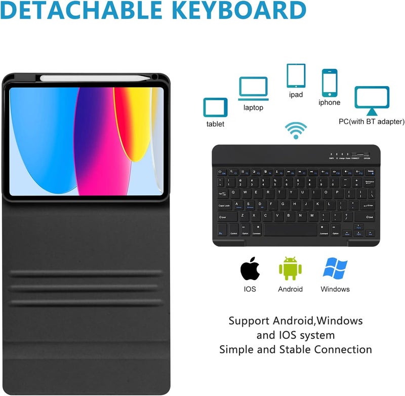 amzcase غطاء لجهاز iPad A16 الجيل 11 و10 مع لوحة مفاتيح (A16-2025، 2022)، إضاءة خلفية 7 ألوان، غطاء لوحة مفاتيح لجهاز iPad الجيل 11 و10 قابل للفصل، استيقاظ ذكي وحامل قلم، منتصف الليل - Image 5